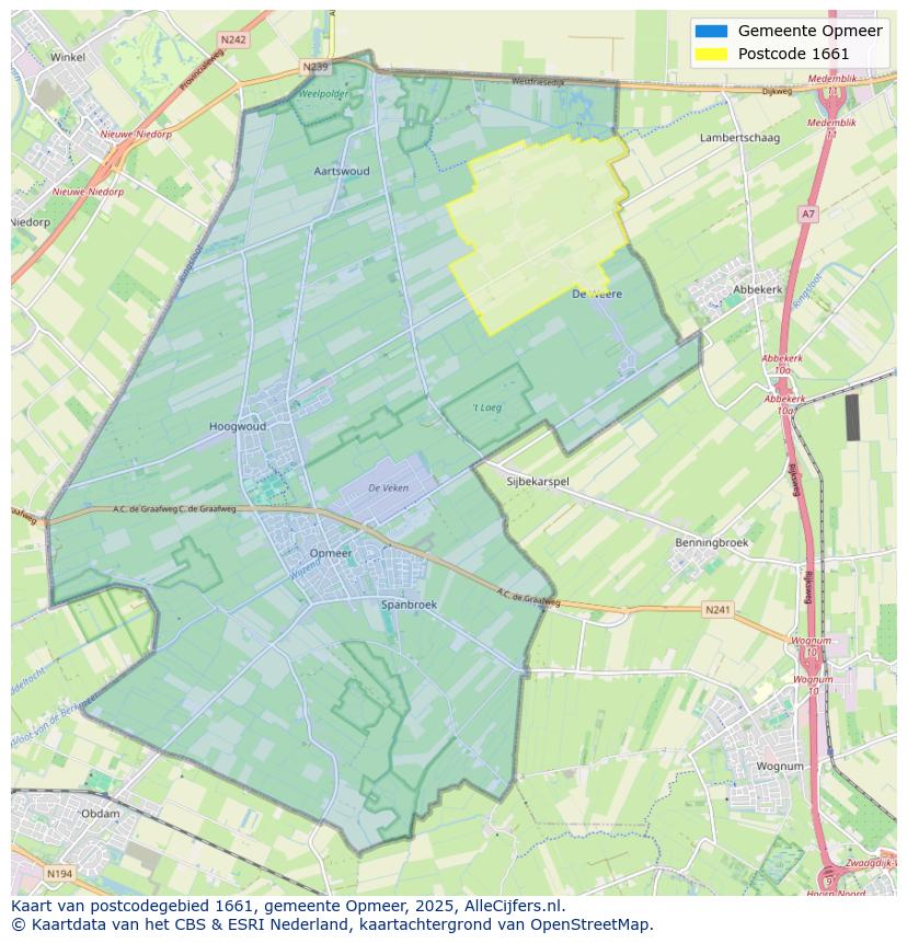 Afbeelding van het postcodegebied 1661 op de kaart.