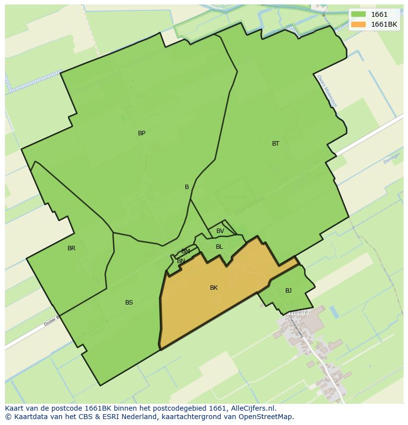 Afbeelding van het postcodegebied 1661 BK op de kaart.