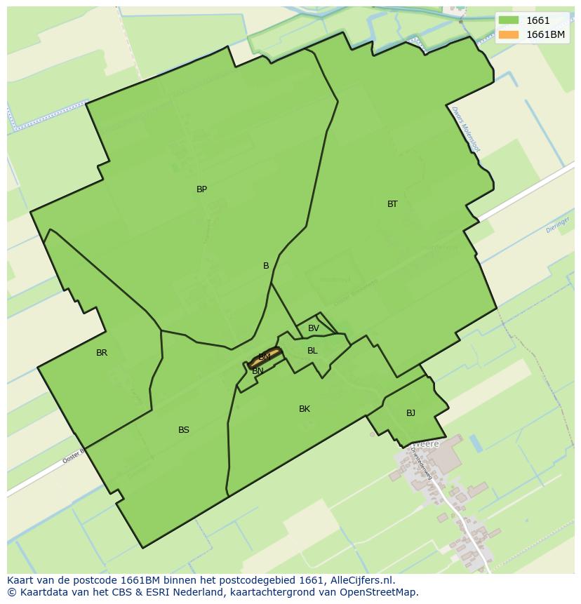 Afbeelding van het postcodegebied 1661 BM op de kaart.