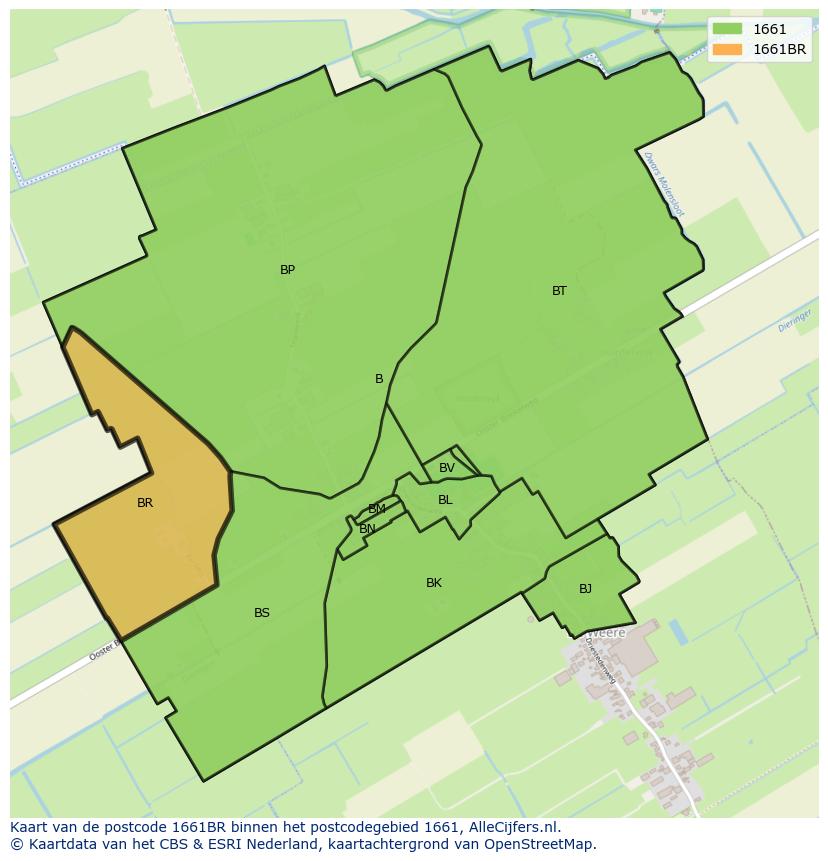 Afbeelding van het postcodegebied 1661 BR op de kaart.