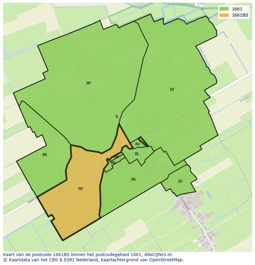 Afbeelding van het postcodegebied 1661 BS op de kaart.