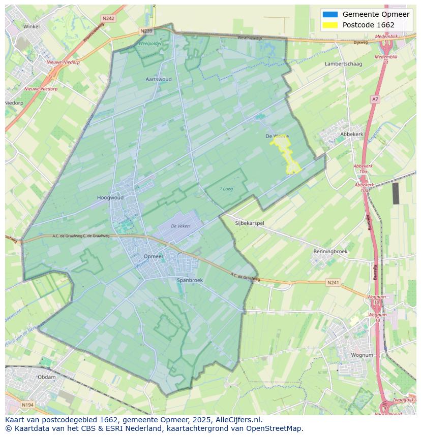 Afbeelding van het postcodegebied 1662 op de kaart.