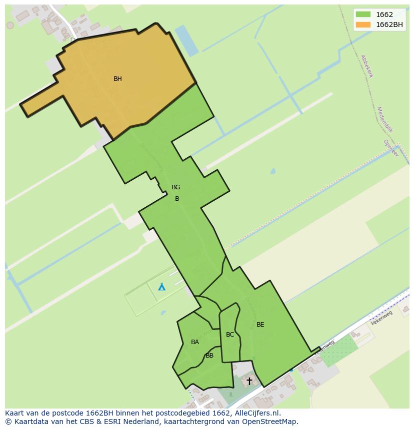 Afbeelding van het postcodegebied 1662 BH op de kaart.