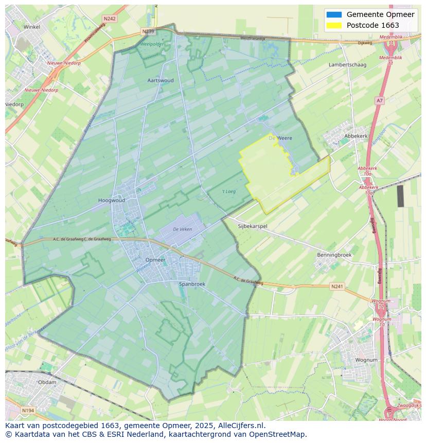 Afbeelding van het postcodegebied 1663 op de kaart.