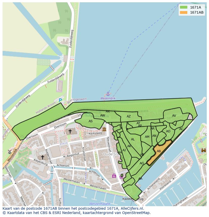 Afbeelding van het postcodegebied 1671 AB op de kaart.