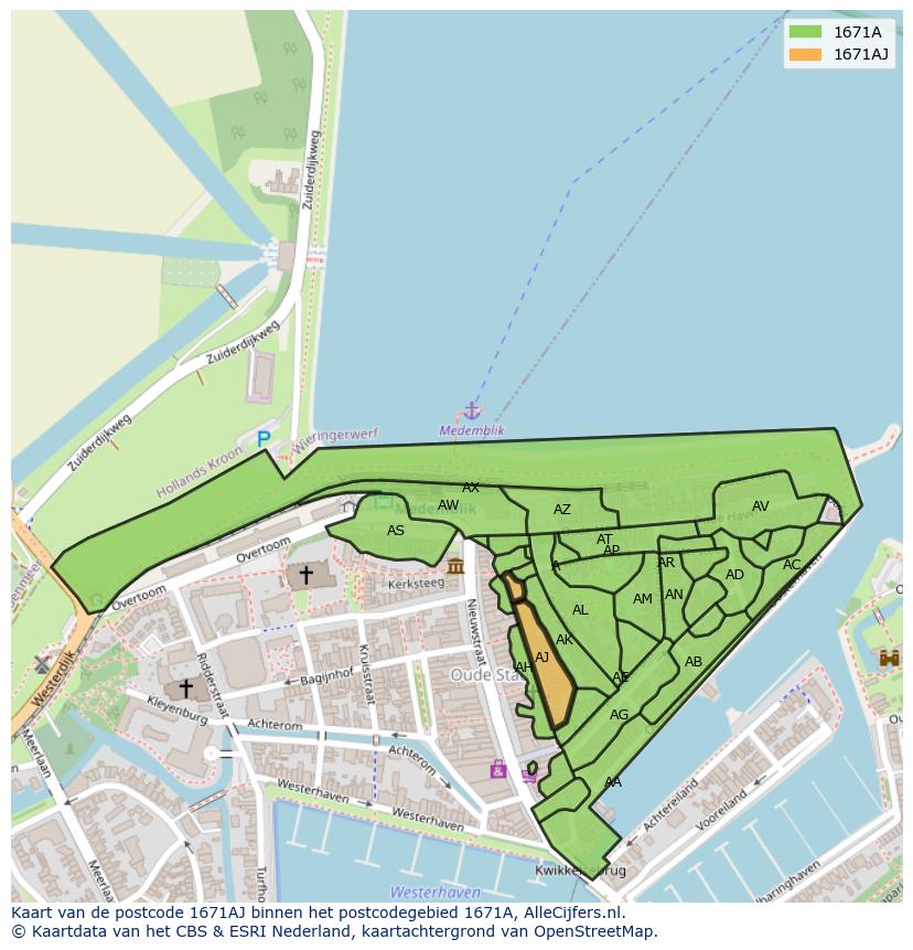 Afbeelding van het postcodegebied 1671 AJ op de kaart.