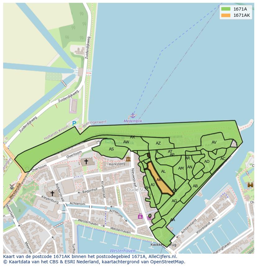 Afbeelding van het postcodegebied 1671 AK op de kaart.