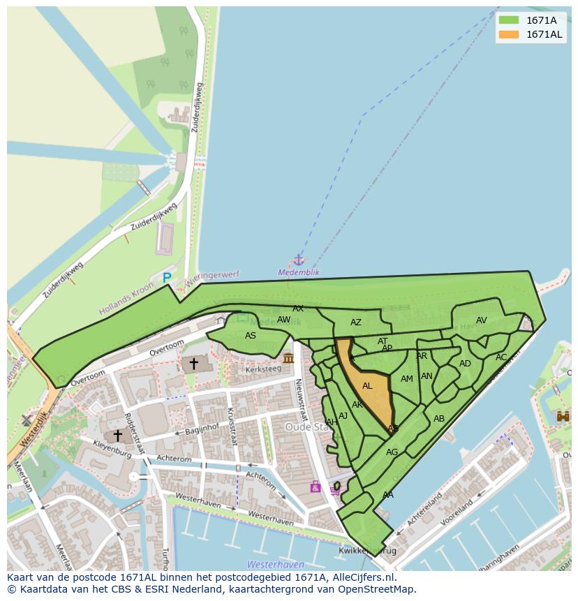 Afbeelding van het postcodegebied 1671 AL op de kaart.