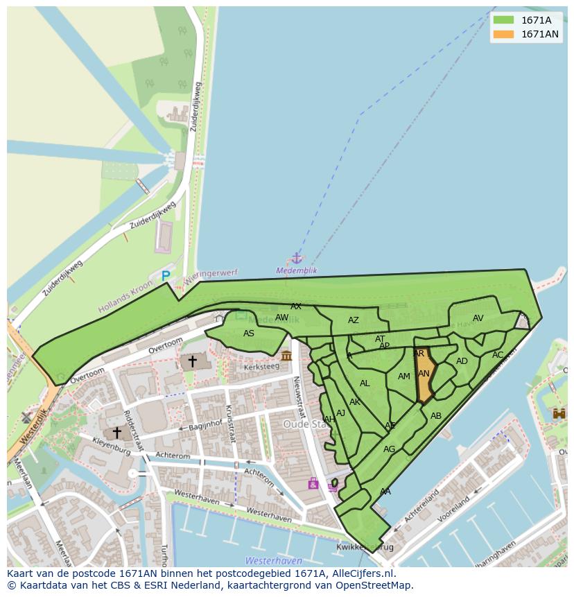 Afbeelding van het postcodegebied 1671 AN op de kaart.