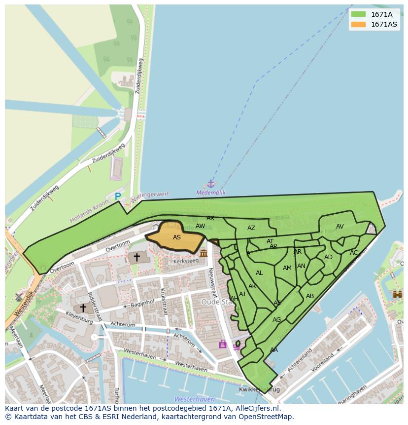 Afbeelding van het postcodegebied 1671 AS op de kaart.