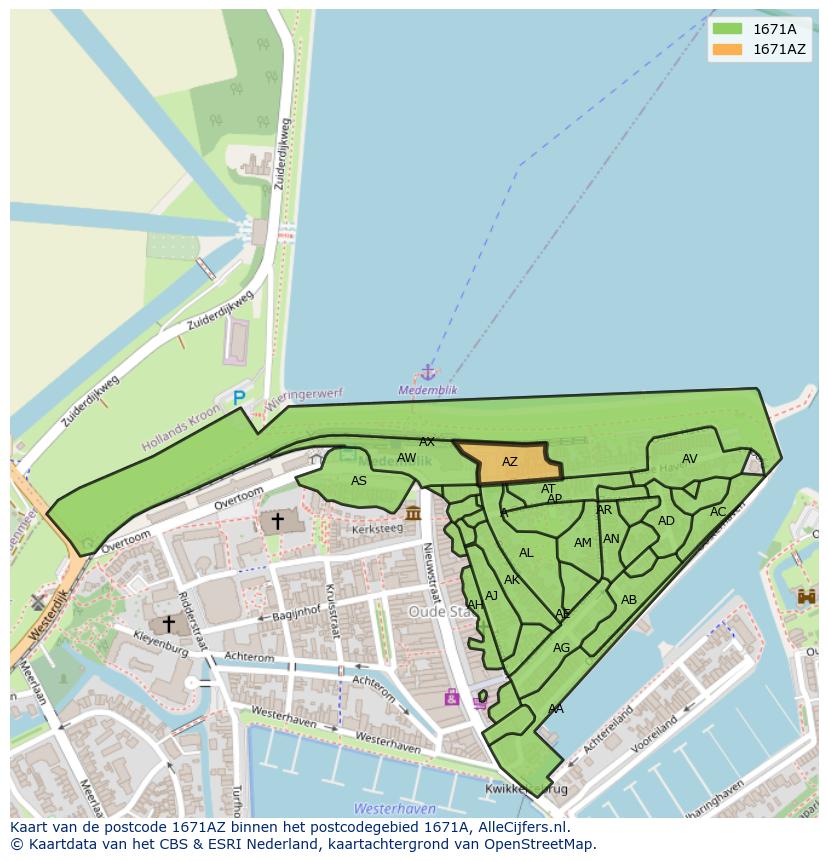 Afbeelding van het postcodegebied 1671 AZ op de kaart.