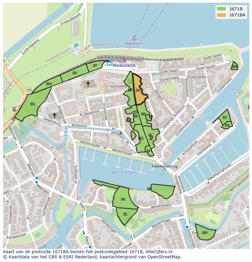 Afbeelding van het postcodegebied 1671 BA op de kaart.
