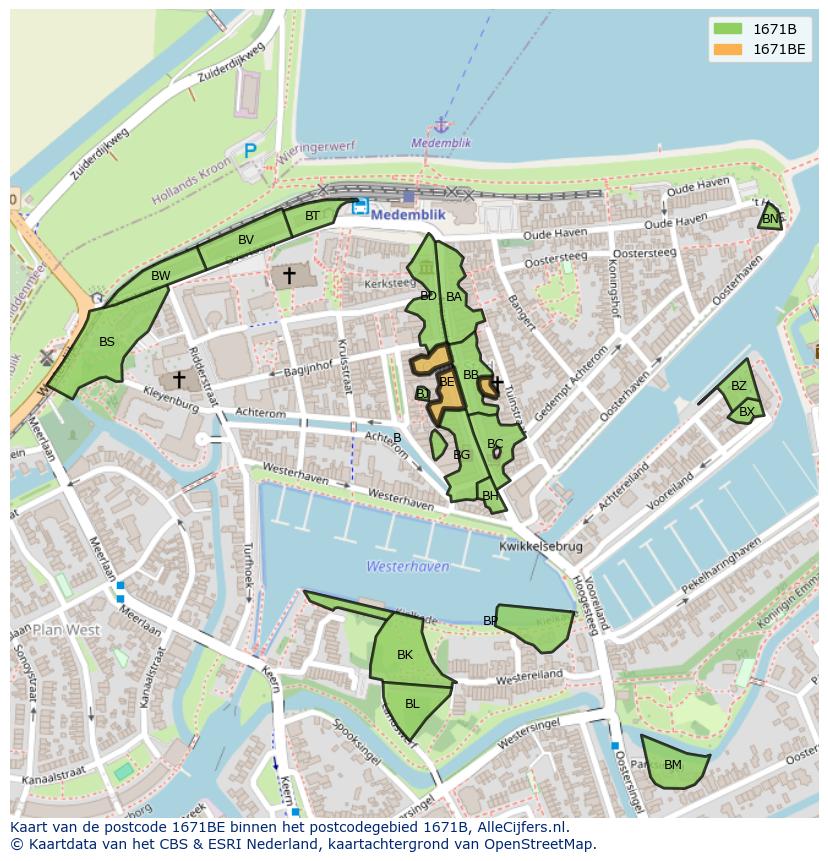 Afbeelding van het postcodegebied 1671 BE op de kaart.