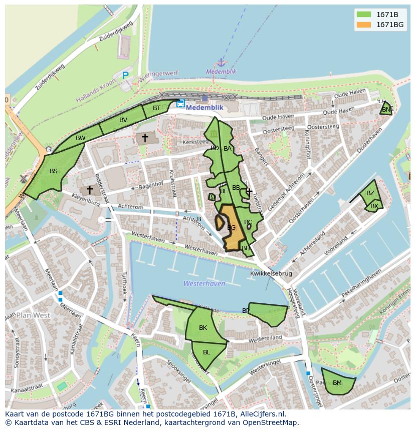 Afbeelding van het postcodegebied 1671 BG op de kaart.