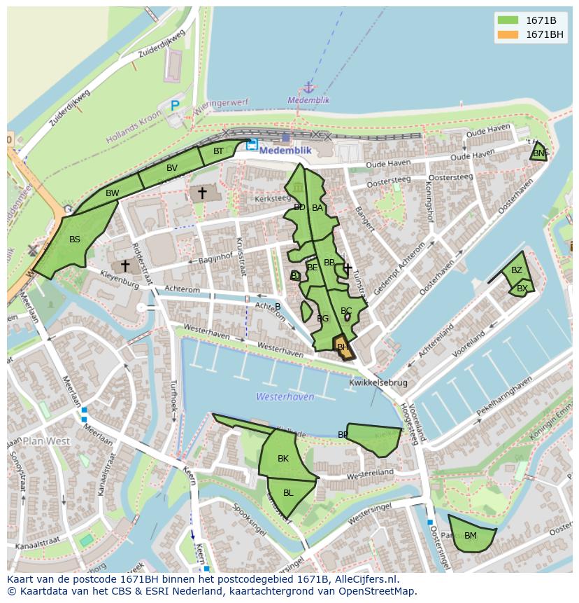Afbeelding van het postcodegebied 1671 BH op de kaart.