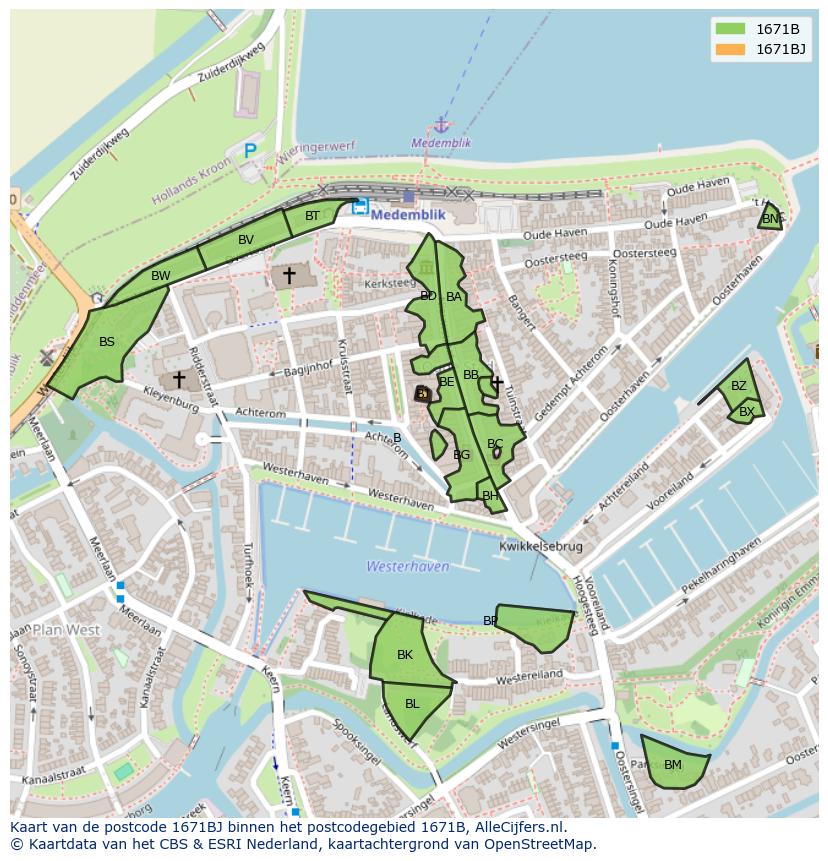 Afbeelding van het postcodegebied 1671 BJ op de kaart.
