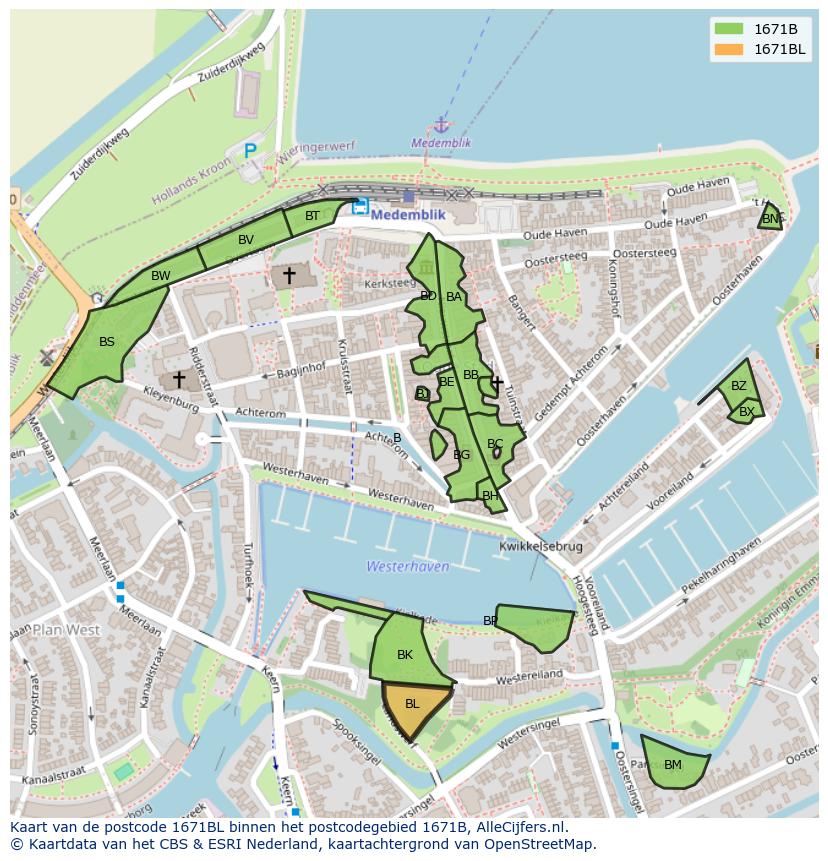 Afbeelding van het postcodegebied 1671 BL op de kaart.