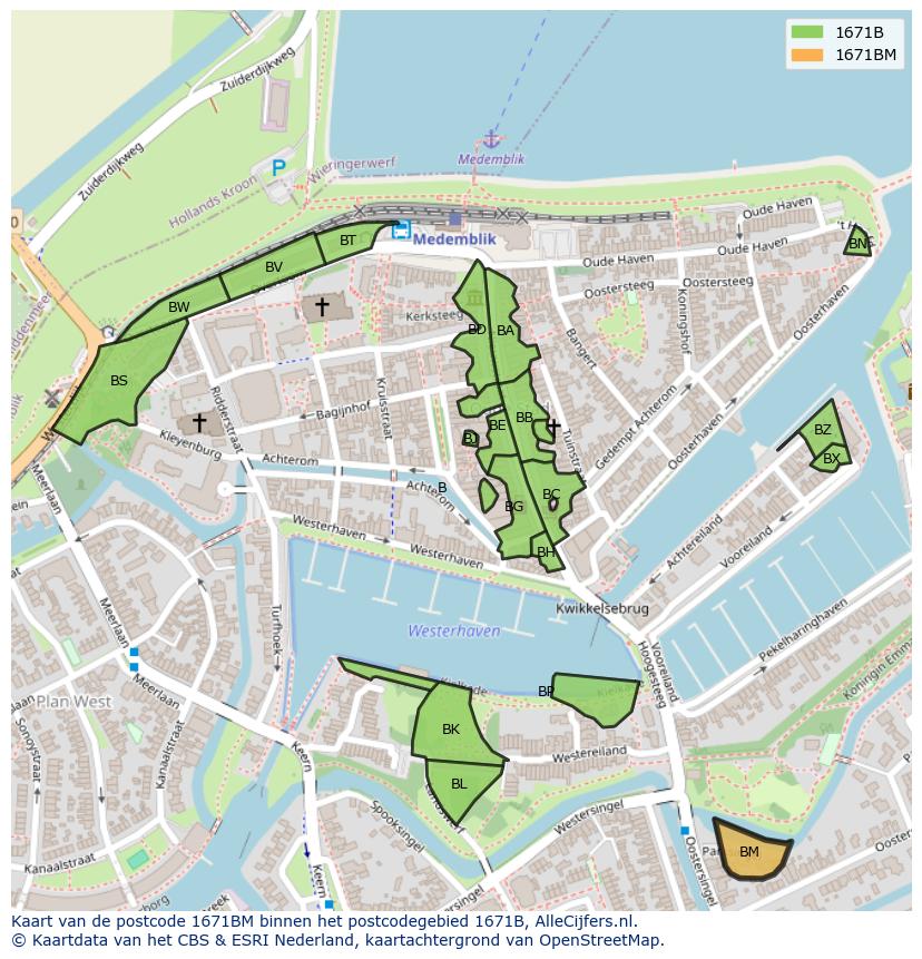 Afbeelding van het postcodegebied 1671 BM op de kaart.