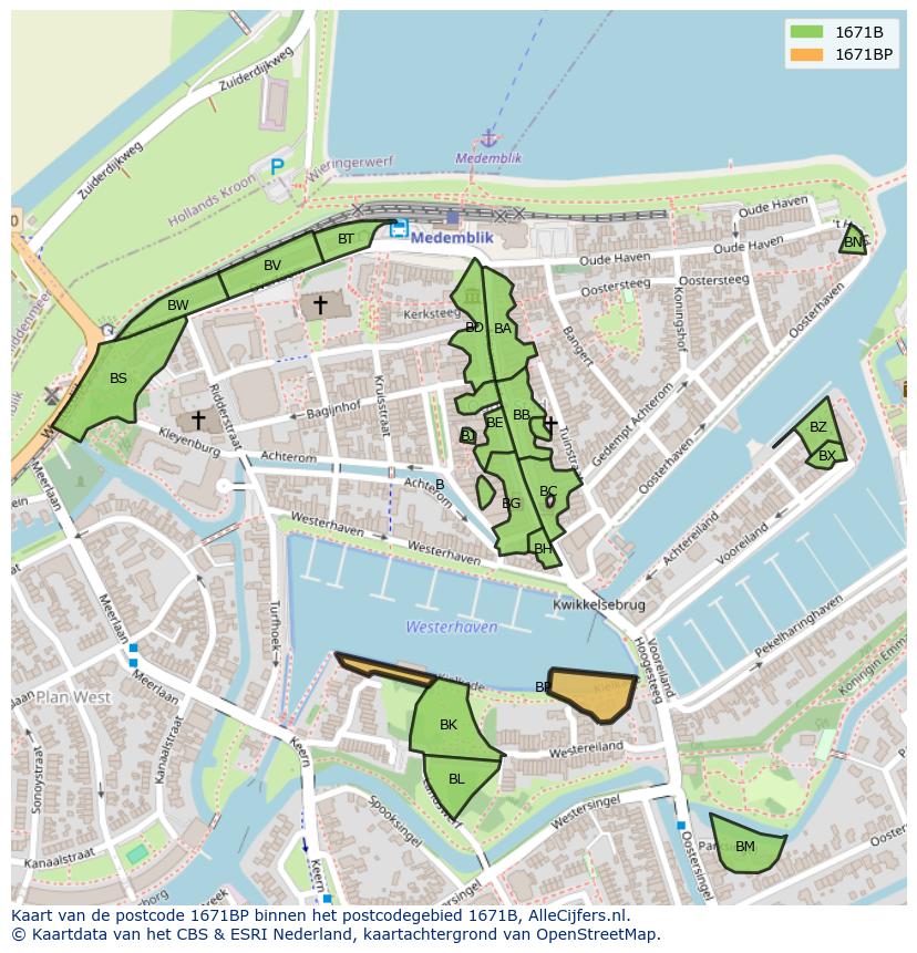 Afbeelding van het postcodegebied 1671 BP op de kaart.