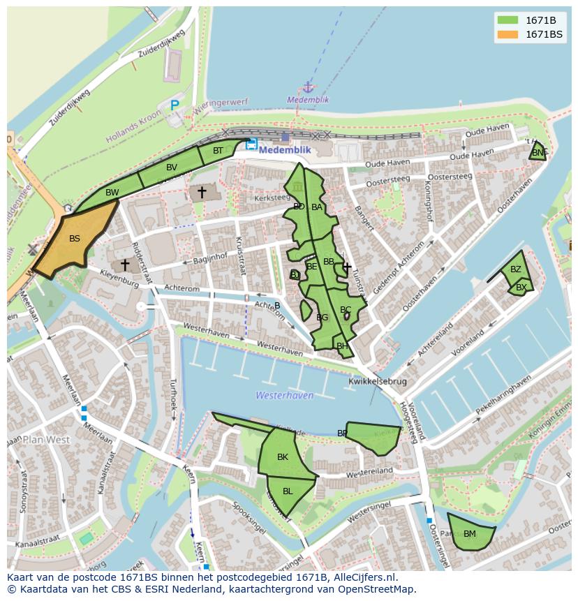 Afbeelding van het postcodegebied 1671 BS op de kaart.