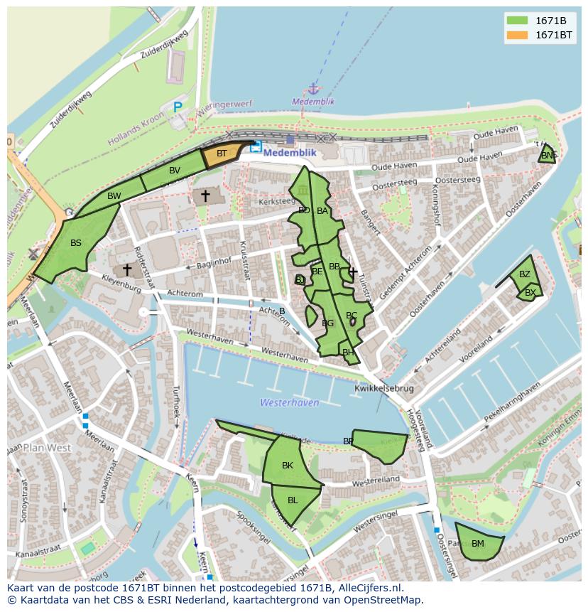 Afbeelding van het postcodegebied 1671 BT op de kaart.