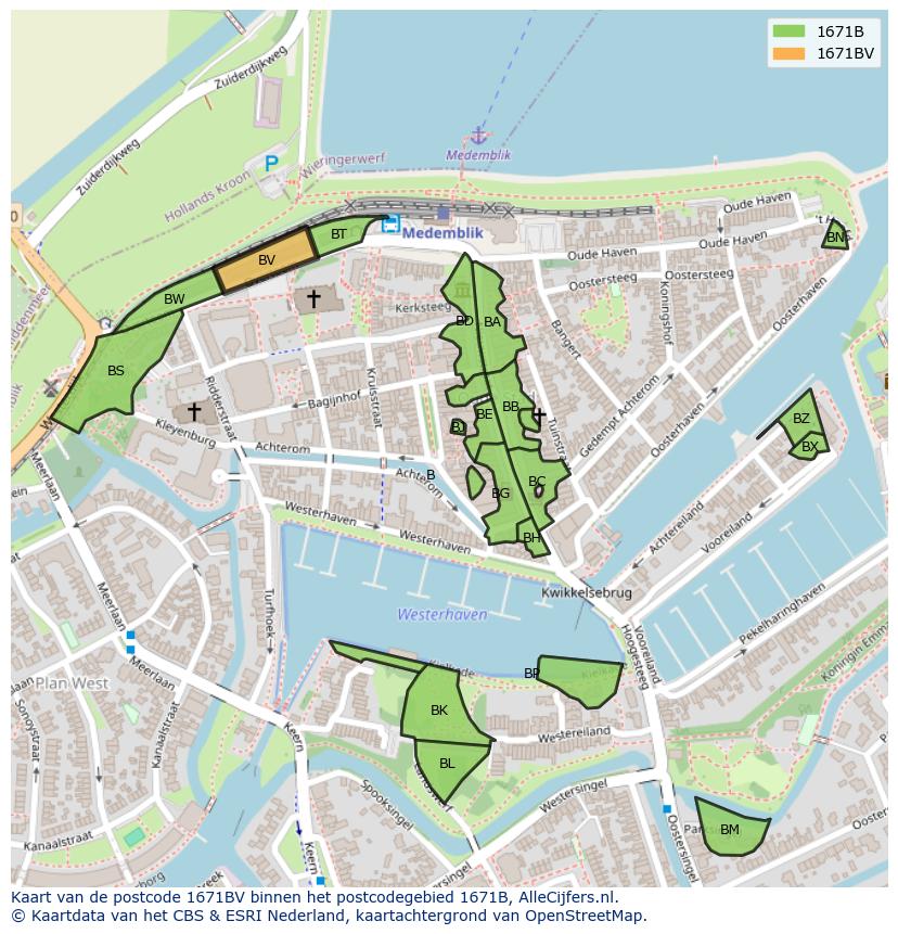 Afbeelding van het postcodegebied 1671 BV op de kaart.