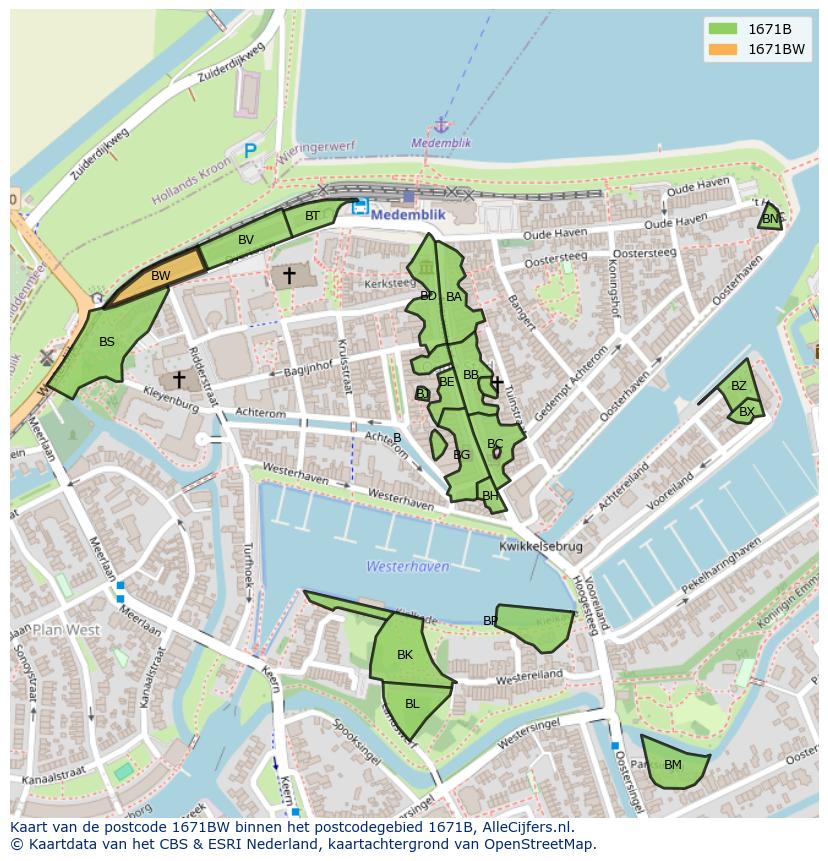 Afbeelding van het postcodegebied 1671 BW op de kaart.