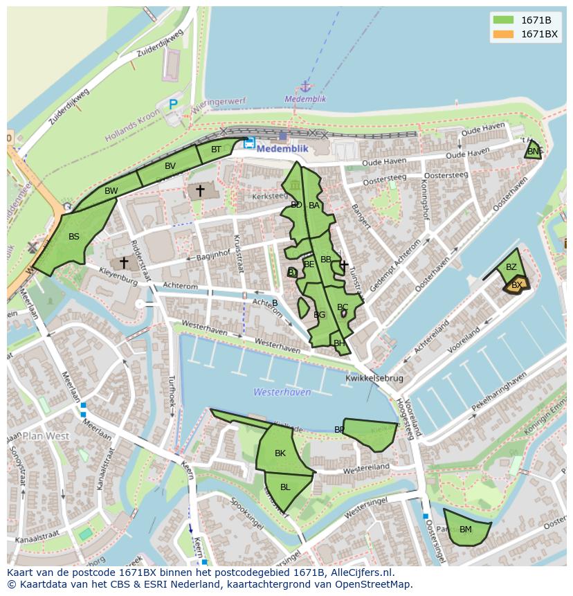 Afbeelding van het postcodegebied 1671 BX op de kaart.