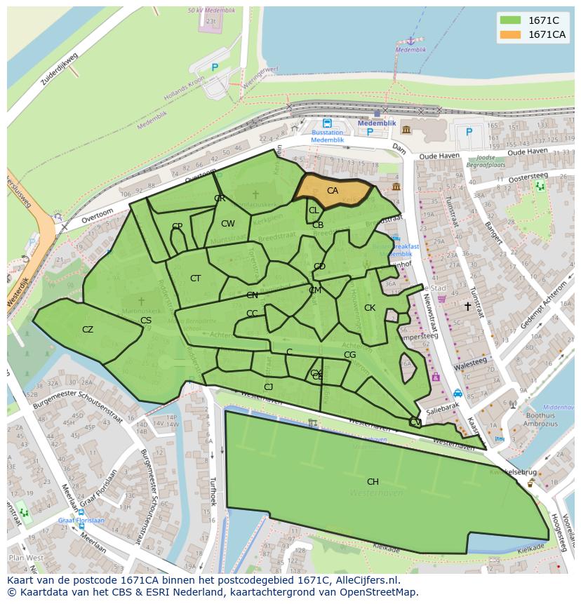 Afbeelding van het postcodegebied 1671 CA op de kaart.