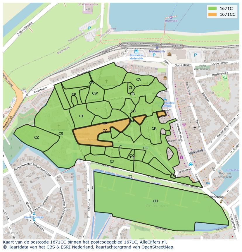 Afbeelding van het postcodegebied 1671 CC op de kaart.
