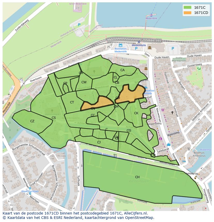 Afbeelding van het postcodegebied 1671 CD op de kaart.