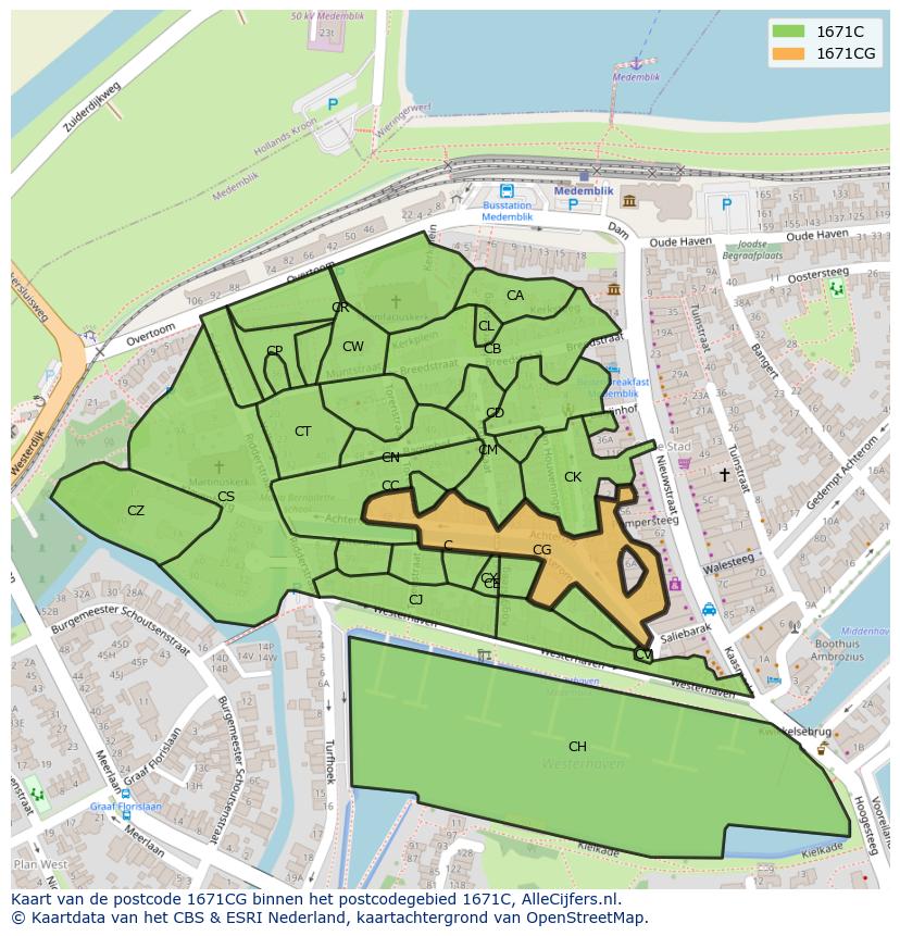 Afbeelding van het postcodegebied 1671 CG op de kaart.