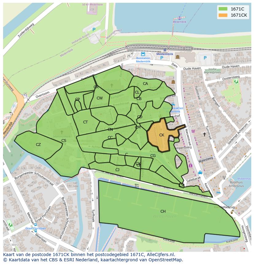 Afbeelding van het postcodegebied 1671 CK op de kaart.