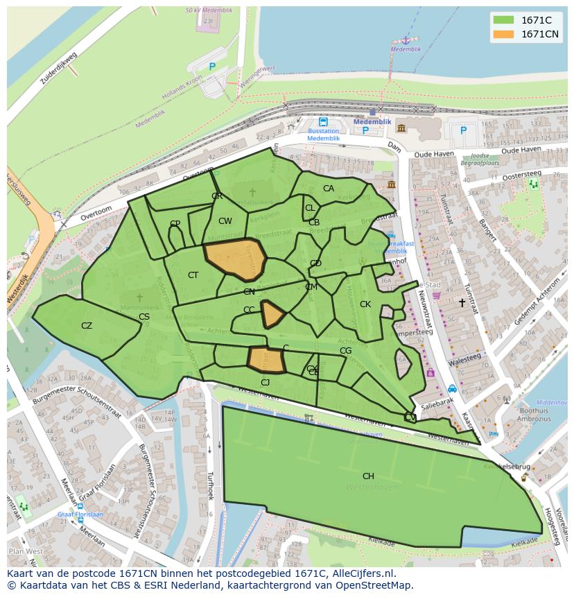 Afbeelding van het postcodegebied 1671 CN op de kaart.