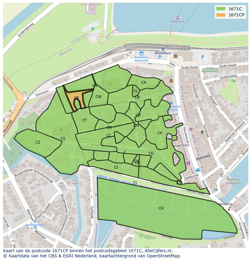 Afbeelding van het postcodegebied 1671 CP op de kaart.
