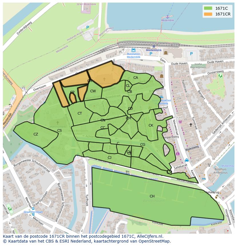 Afbeelding van het postcodegebied 1671 CR op de kaart.
