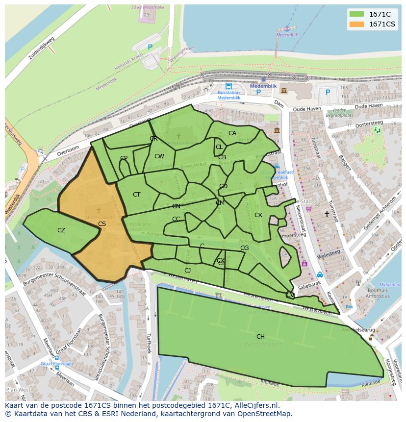 Afbeelding van het postcodegebied 1671 CS op de kaart.