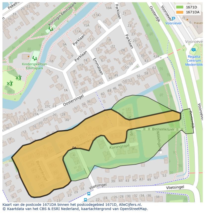 Afbeelding van het postcodegebied 1671 DA op de kaart.