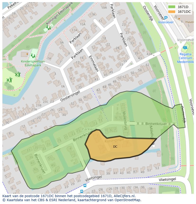 Afbeelding van het postcodegebied 1671 DC op de kaart.