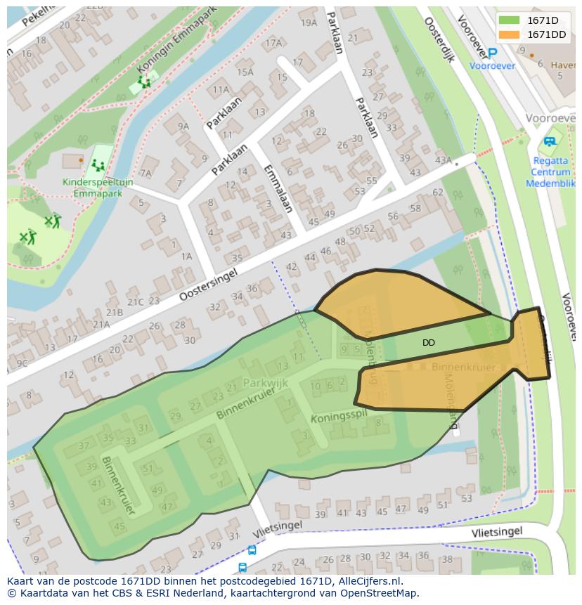Afbeelding van het postcodegebied 1671 DD op de kaart.