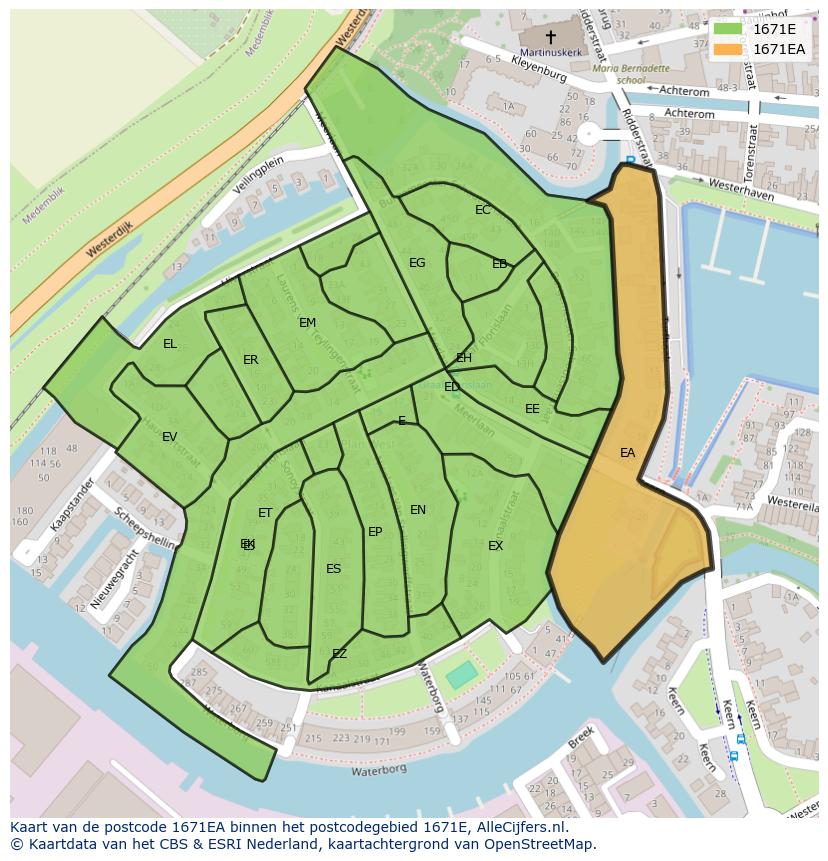 Afbeelding van het postcodegebied 1671 EA op de kaart.