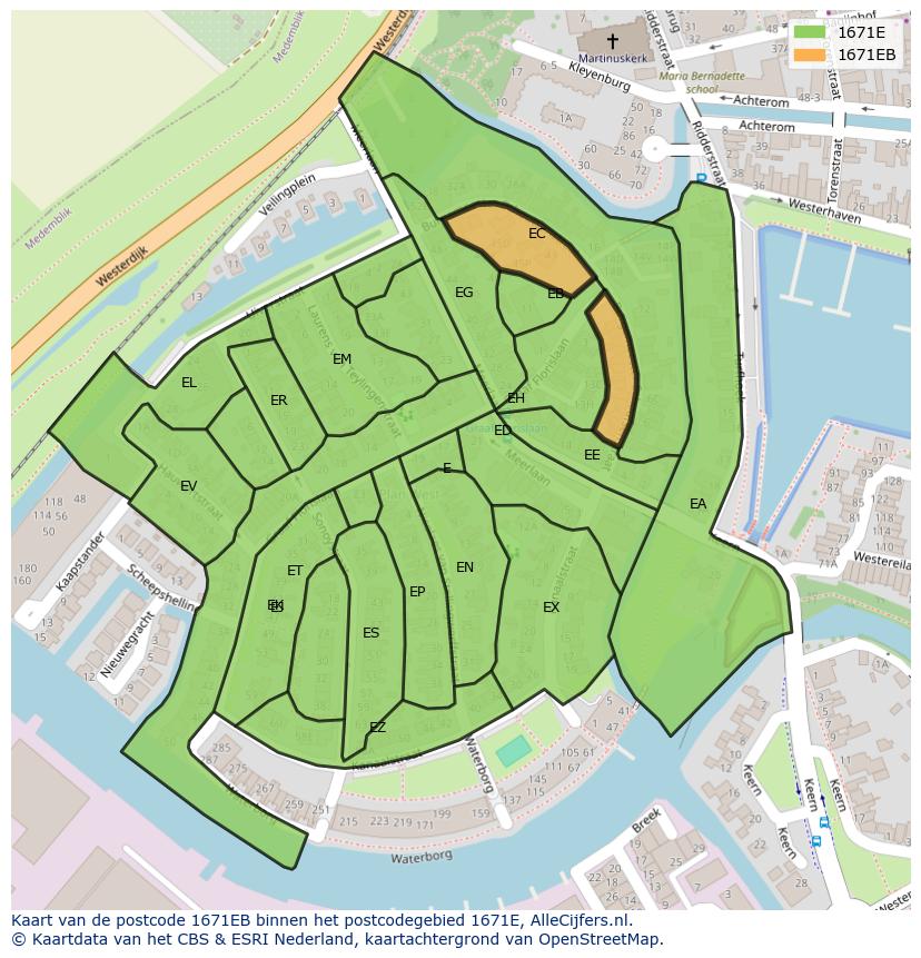 Afbeelding van het postcodegebied 1671 EB op de kaart.