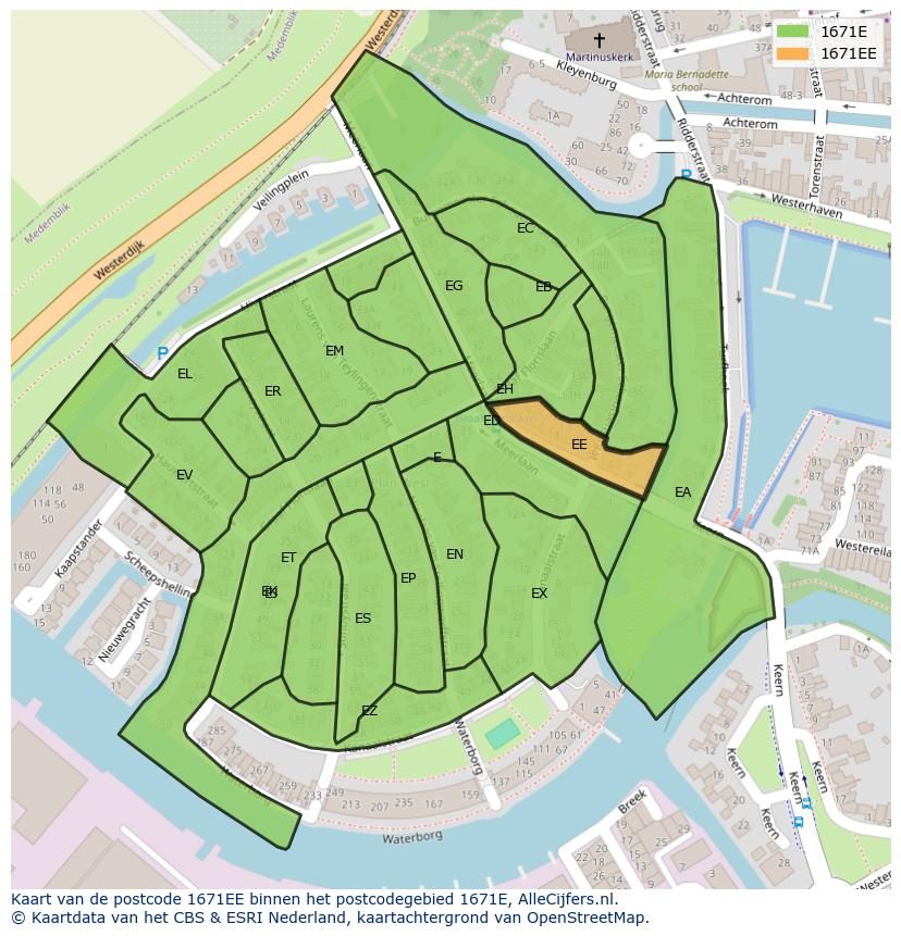 Afbeelding van het postcodegebied 1671 EE op de kaart.