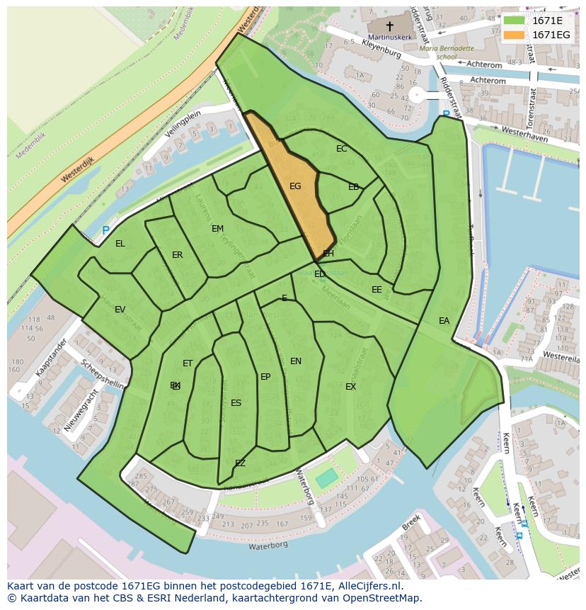 Afbeelding van het postcodegebied 1671 EG op de kaart.