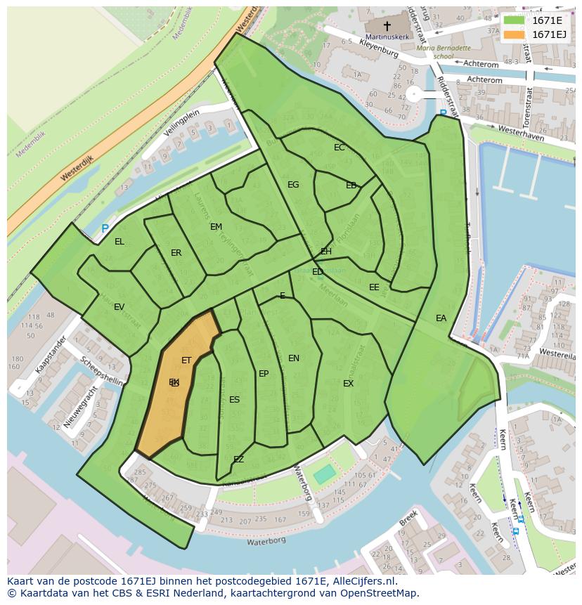 Afbeelding van het postcodegebied 1671 EJ op de kaart.