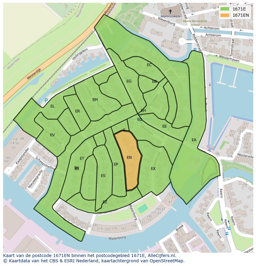Afbeelding van het postcodegebied 1671 EN op de kaart.