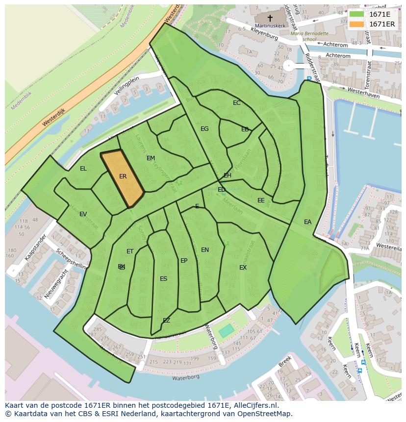 Afbeelding van het postcodegebied 1671 ER op de kaart.