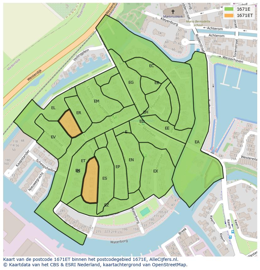 Afbeelding van het postcodegebied 1671 ET op de kaart.