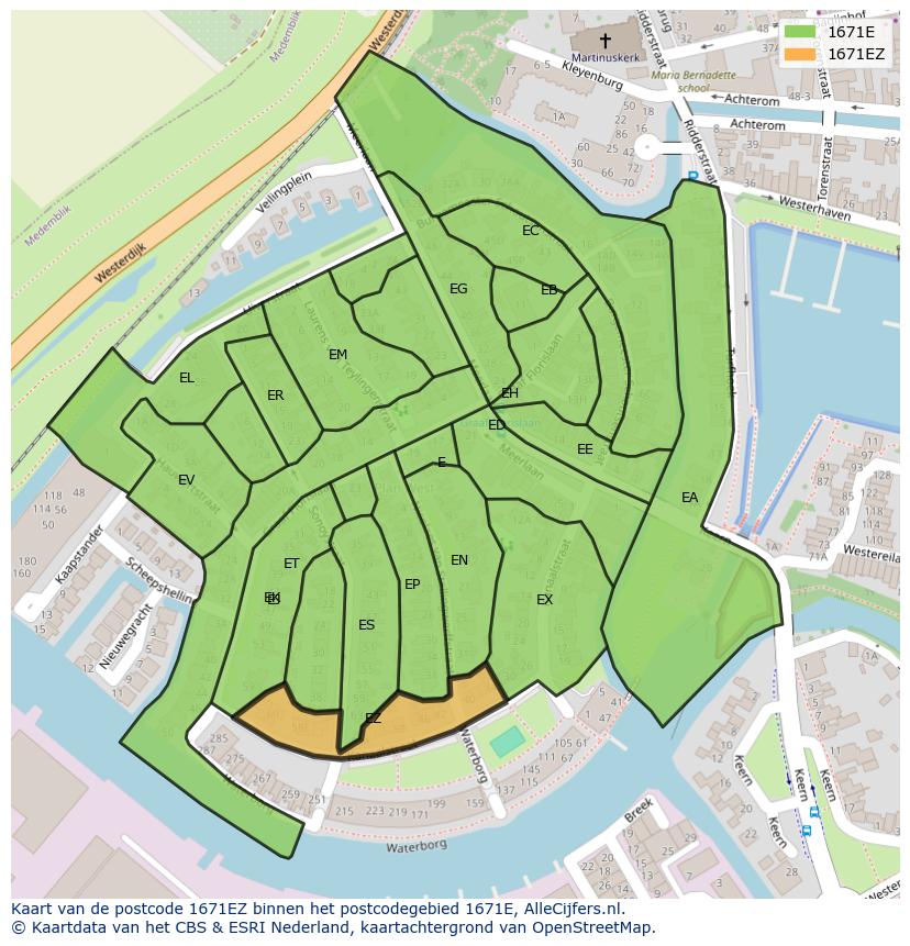 Afbeelding van het postcodegebied 1671 EZ op de kaart.