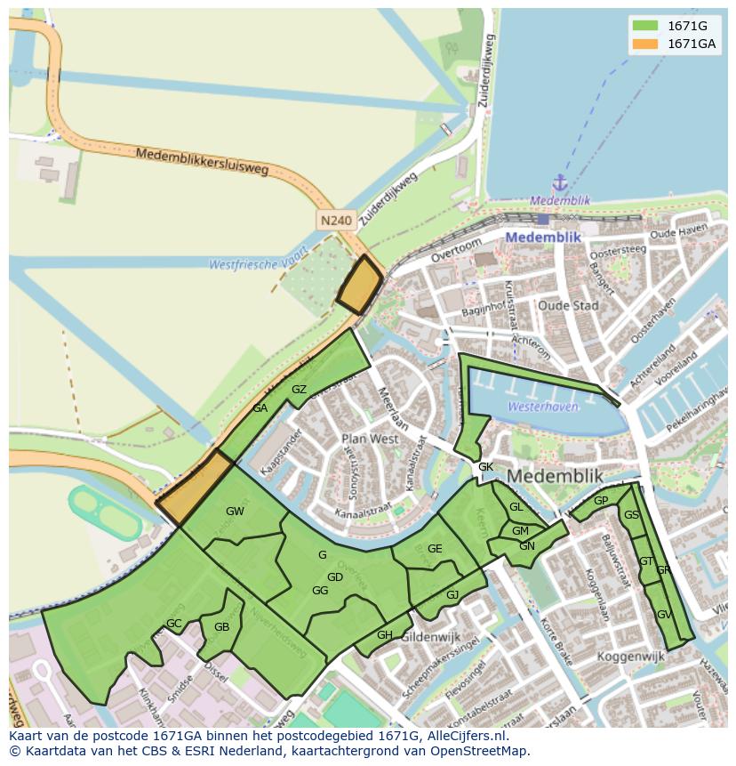 Afbeelding van het postcodegebied 1671 GA op de kaart.